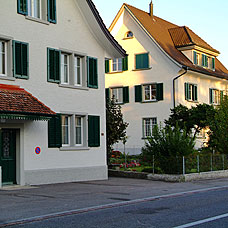 Blick auf eine Häuserzeile in Grüningen.
